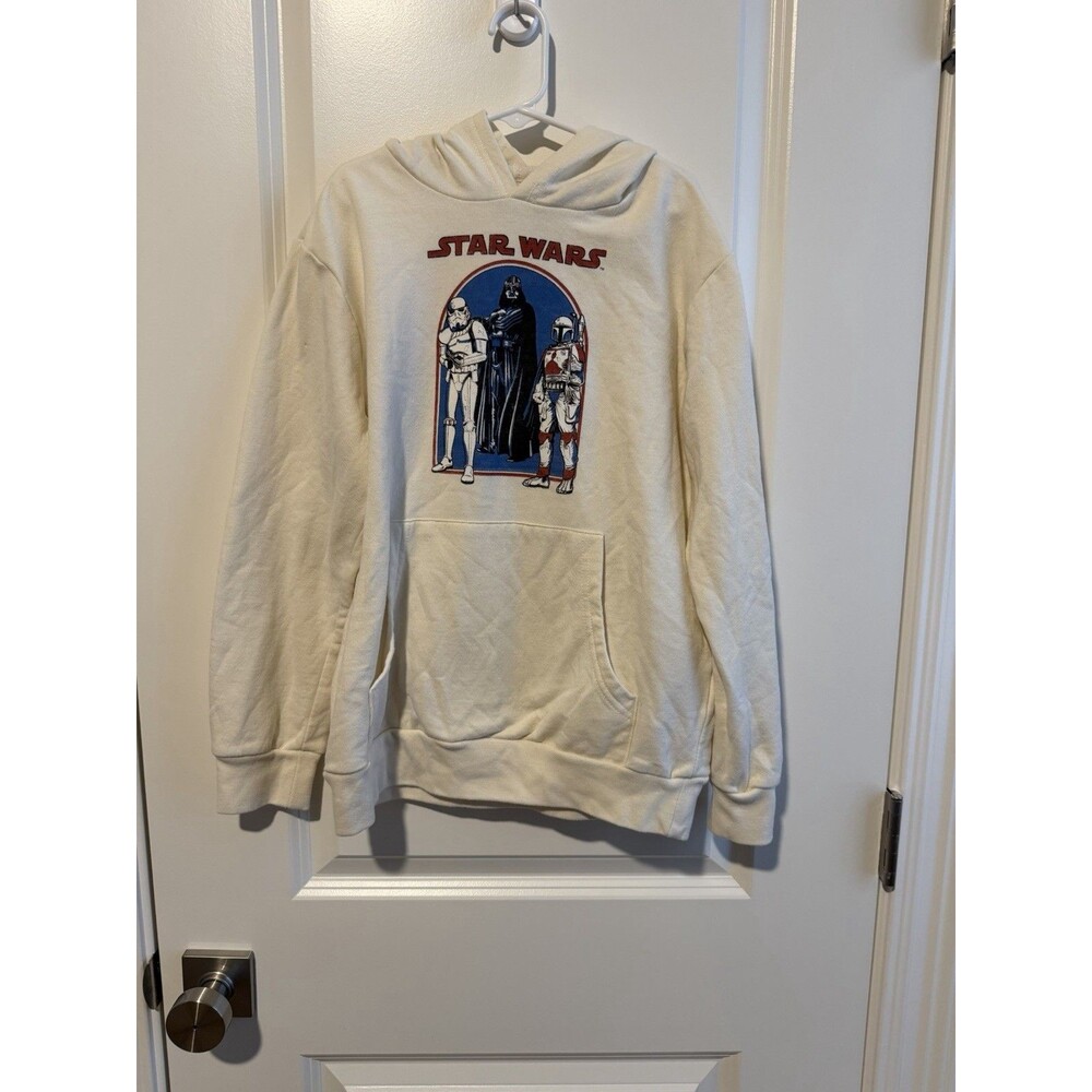 Star Wars Hoodie Youth Large Darth Vader Boba Fett Stormtrooper Cream Retro NWOT